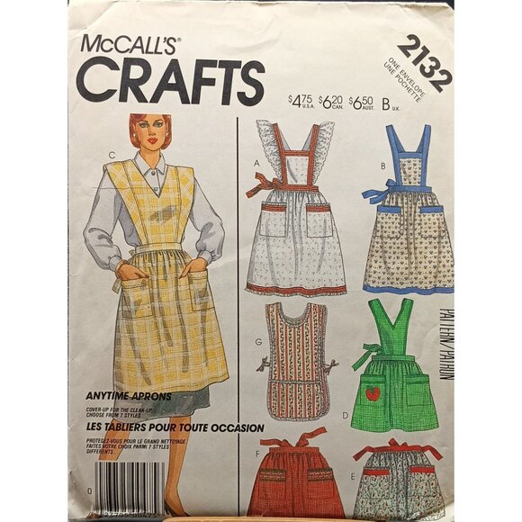 UNCUT Vintage McCalls Crafts Apron Pattern 2132 Anytime Aprons One Size Fits All - Picture 1 of 2